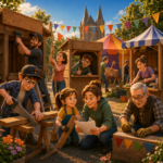 Plakat: Aufbauarbeiten zum Familienfest