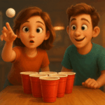 Zwei Personen, die Bierpong spielen