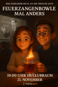 Zwei Menschen, die Feuerzangenbowle gucken und trinken