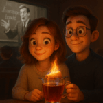 Zwei Menschen, die Feuerzangenbowle gucken und trinken