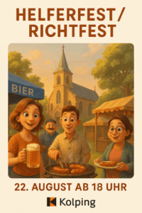 Menschen auf einem Richtfest mit Bier und Würstchen