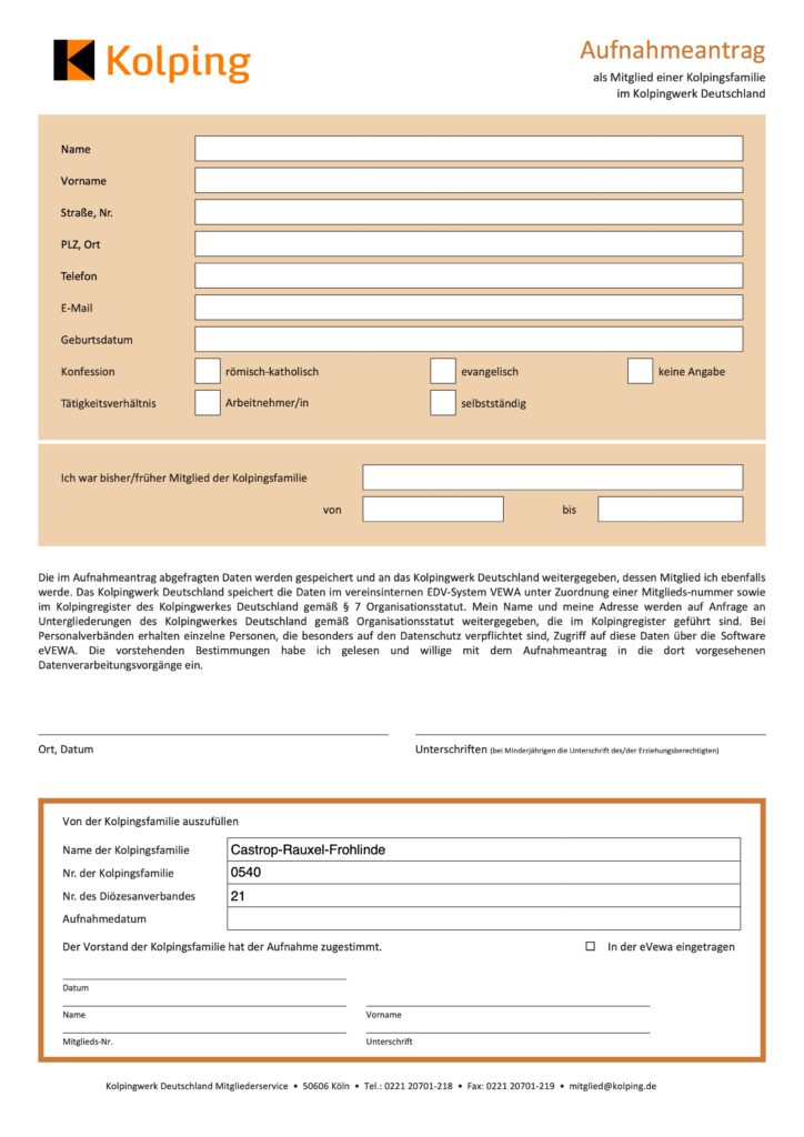 Kolping-Aufnahmeantrag Einzelperson