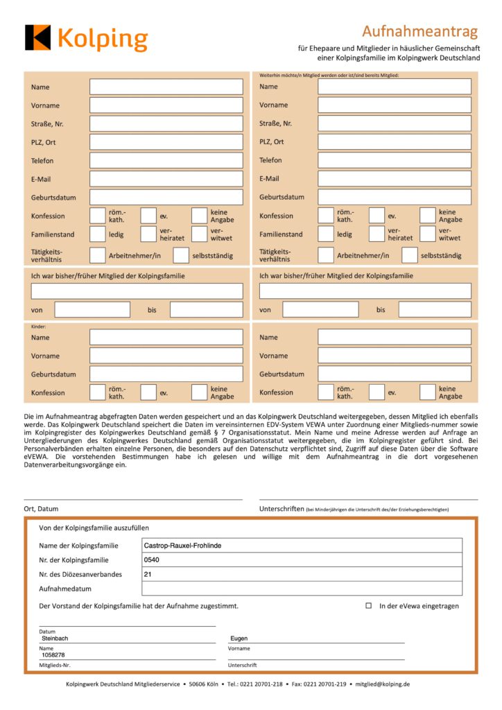 Kolping-Aufnahmeantrag Familien