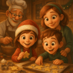 Eine Familien beim weihnachtlichen Backen
